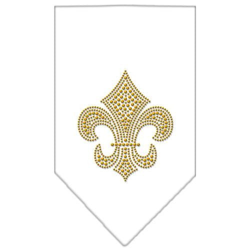 Fleur De Lis Gold Rhinestone Bandana White Small