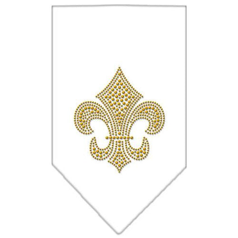 Fleur De Lis Gold Rhinestone Bandana White Small