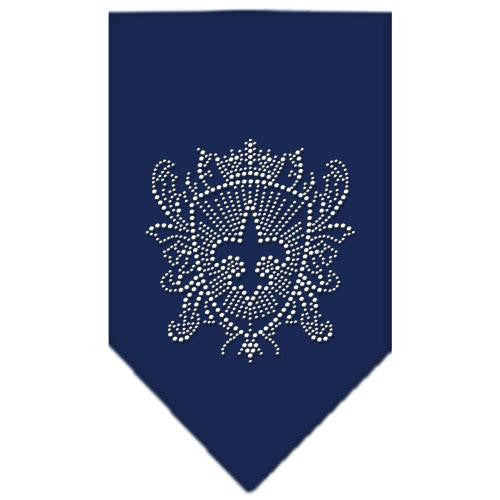 Fleur De Lis Shield Rhinestone Bandana Navy Blue large