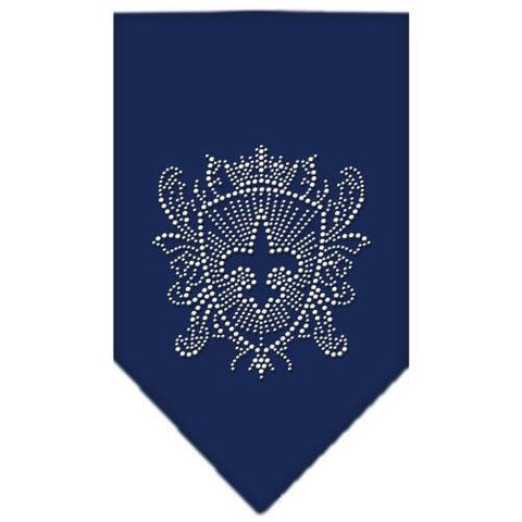 Fleur De Lis Shield Rhinestone Bandana Navy Blue Small