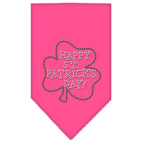 Happy St. Patricks Day Rhinestone Bandana Bright Pink Large