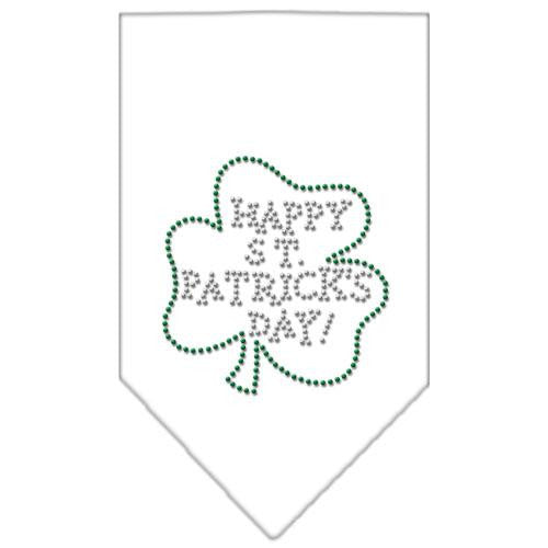 Happy St. Patricks Day Rhinestone Bandana White Large