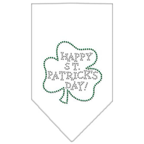 Happy St. Patricks Day Rhinestone Bandana White Small