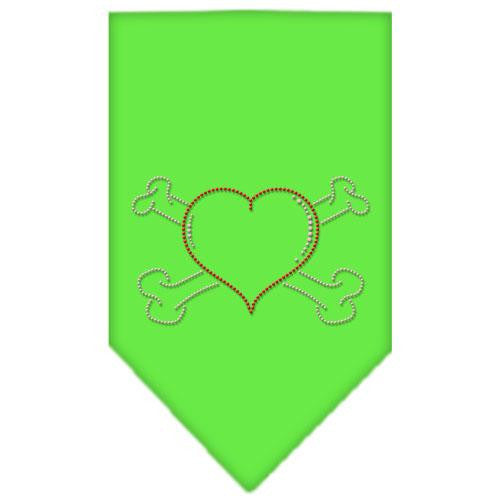 Heart Crossbone Rhinestone Bandana Lime Green Large