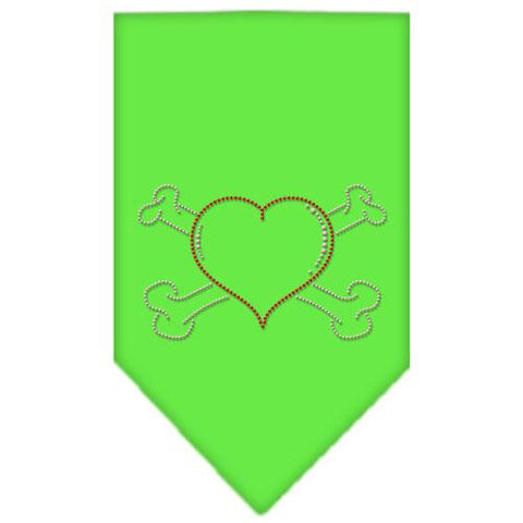 Heart Crossbone Rhinestone Bandana Lime Green Large