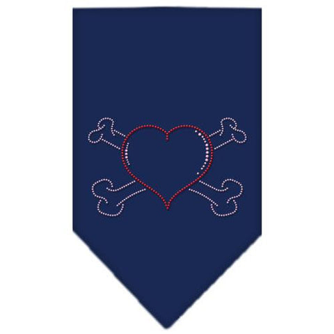 Heart Crossbone Rhinestone Bandana Navy Blue large