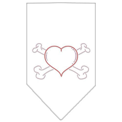 Heart Crossbone Rhinestone Bandana White Large