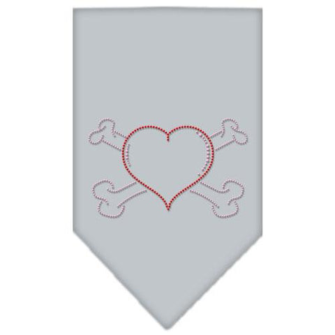 Heart Crossbone Rhinestone Bandana Grey Small