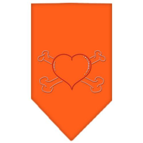 Heart Crossbone Rhinestone Bandana Orange Small