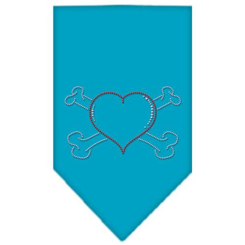 Heart Crossbone Rhinestone Bandana Turquoise Small