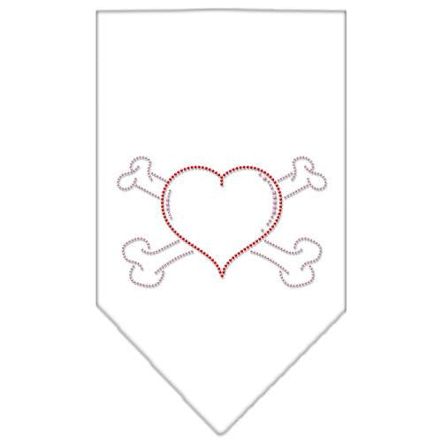 Heart Crossbone Rhinestone Bandana White Small