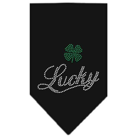 Lucky Script Rhinestone Bandana Black Large