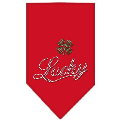 Lucky Script Rhinestone Bandana Red Large