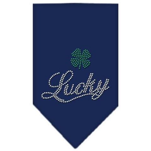 Lucky Script Rhinestone Bandana Navy Blue Small