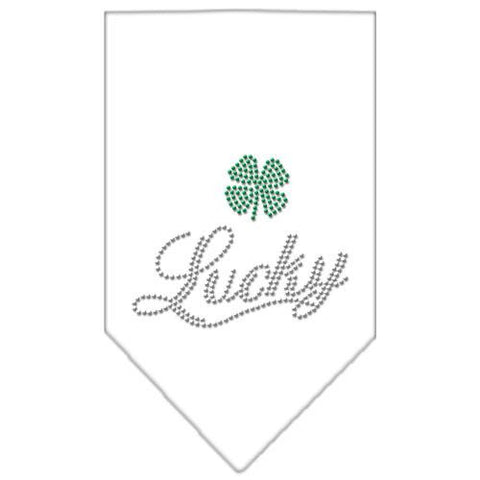 Lucky Script Rhinestone Bandana White Small