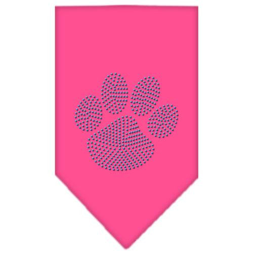 Paw Blue Rhinestone Bandana Bright Pink Large