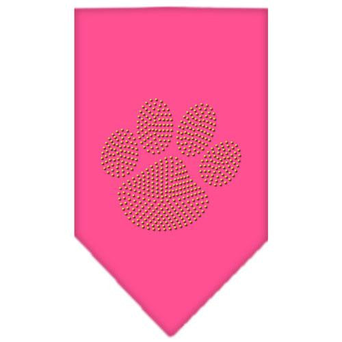 Paw Gold Rhinestone Bandana Bright Pink Small