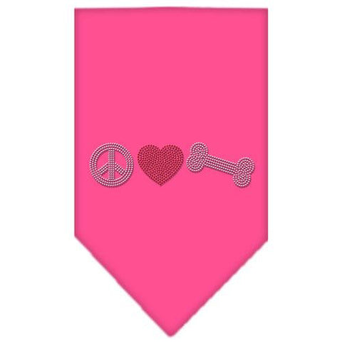 Peace Love Bone Rhinestone Bandana Bright Pink Large