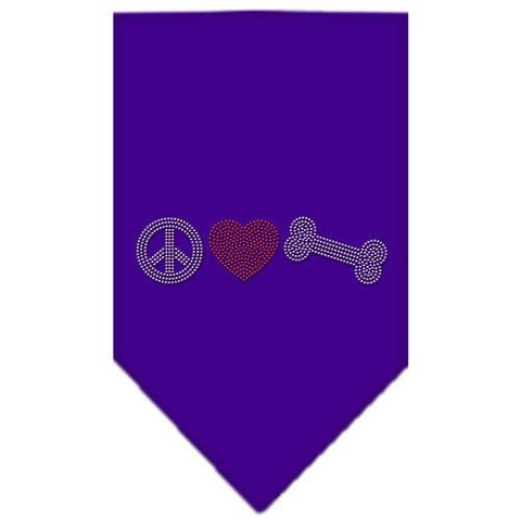 Peace Love Bone Rhinestone Bandana Purple Large