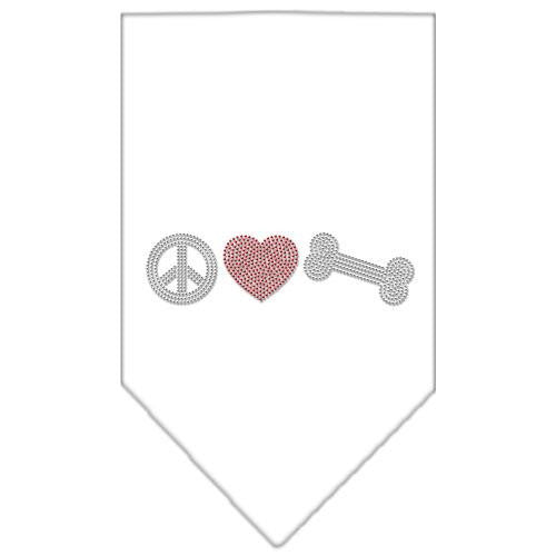 Peace Love Bone Rhinestone Bandana White Small