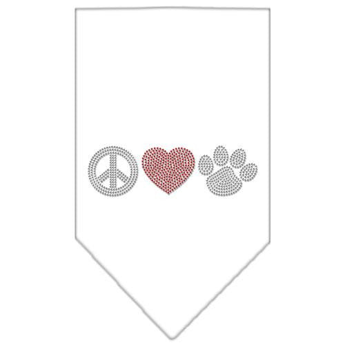 Peace Love Paw Rhinestone Bandana White Large