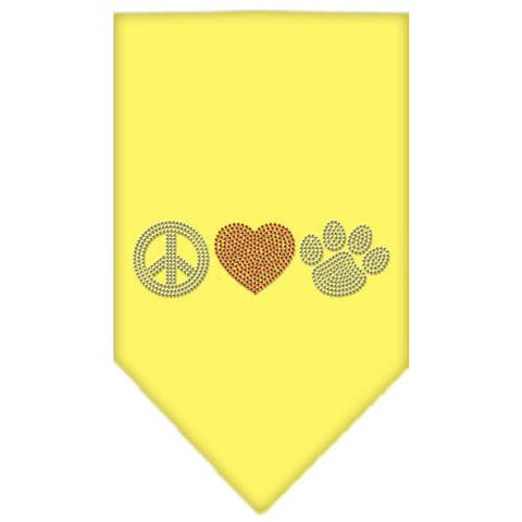 Peace Love Paw Rhinestone Bandana Yellow Large