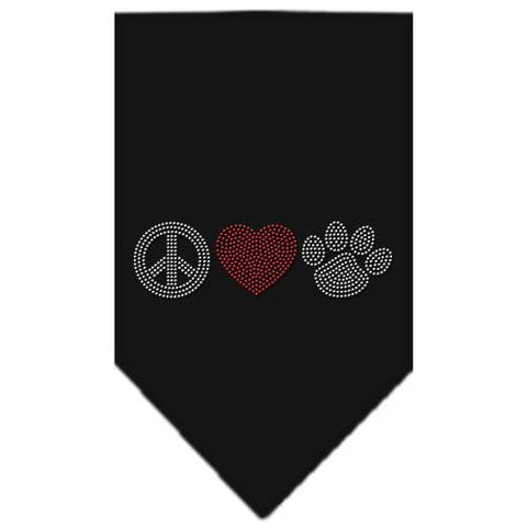 Peace Love Paw Rhinestone Bandana Black Small