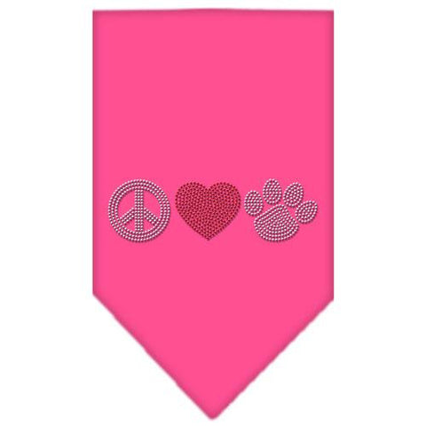 Peace Love Paw Rhinestone Bandana Bright Pink Small