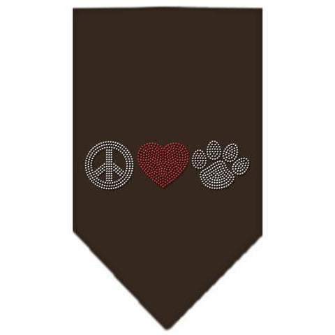 Peace Love Paw Rhinestone Bandana Cocoa Small