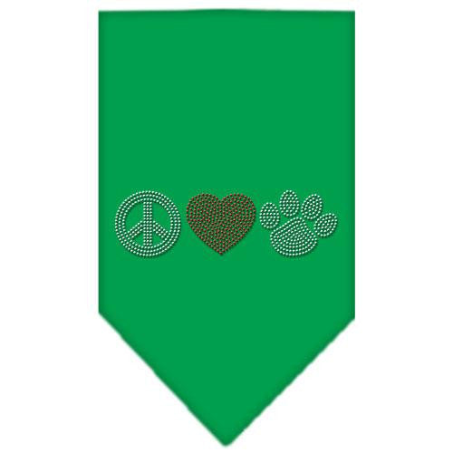 Peace Love Paw Rhinestone Bandana Emerald Green Small