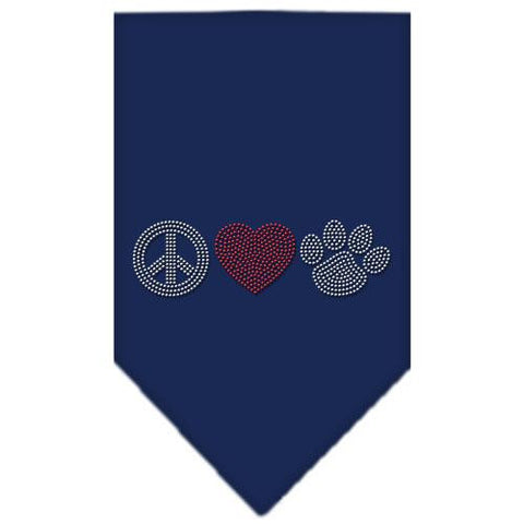 Peace Love Paw Rhinestone Bandana Navy Blue Small