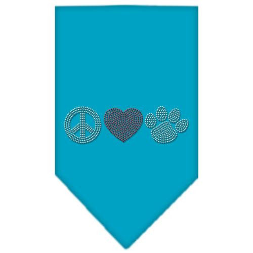 Peace Love Paw Rhinestone Bandana Turquoise Small