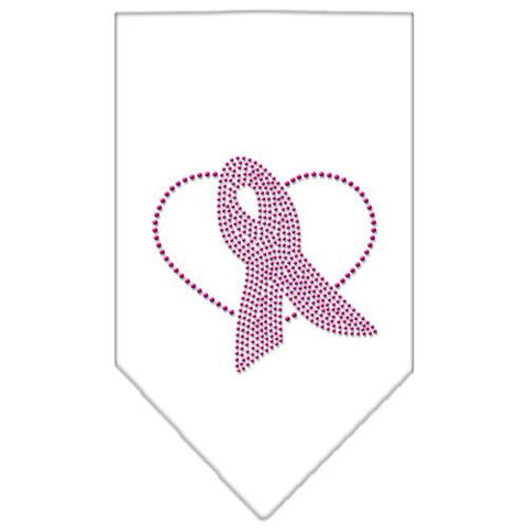 Pink Ribbon Rhinestone Bandana White Small