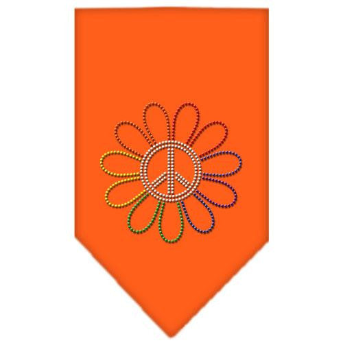 Rainbow Peace Flower Rhinestone Bandana Orange Large