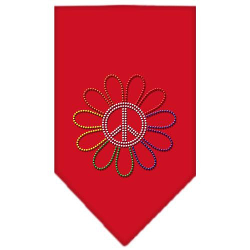 Rainbow Peace Flower Rhinestone Bandana Red Large