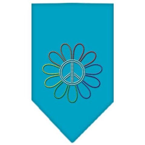 Rainbow Peace Flower Rhinestone Bandana Turquoise Small