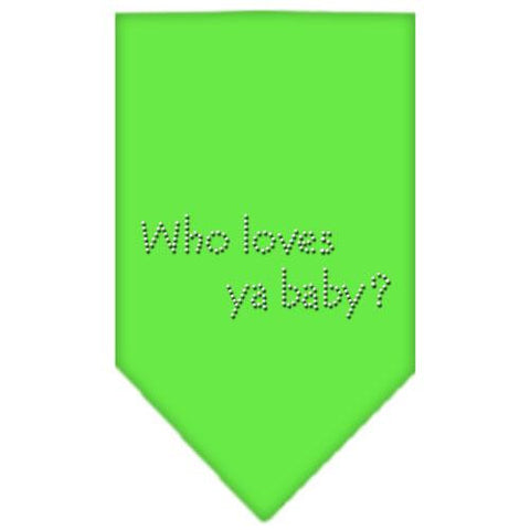 Who Loves Ya Baby Rhinestone Bandana Lime Green Large