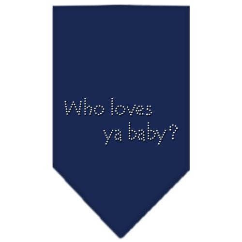 Who Loves Ya Baby Rhinestone Bandana Navy Blue Small