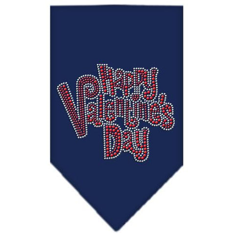 Happy Valentines Day Rhinestone Bandana Navy Blue Small