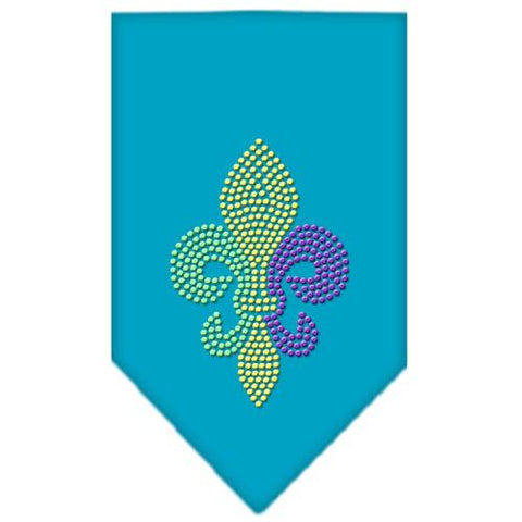 Mardi Gras Fleur De Lis Rhinestone Bandana Turquoise Small