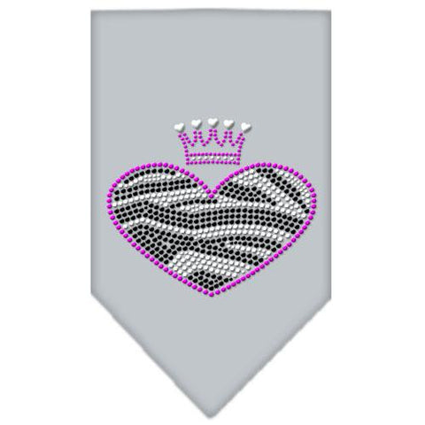 Zebra Heart Rhinestone Bandana Grey Small