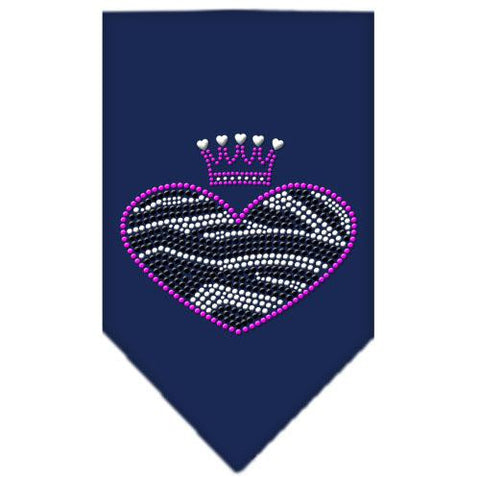 Zebra Heart Rhinestone Bandana Navy Blue Small