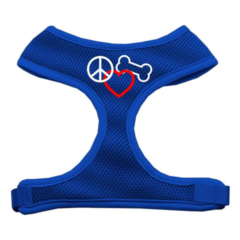 Peace, Love, Bone Design Soft Mesh Harnesses Blue Large