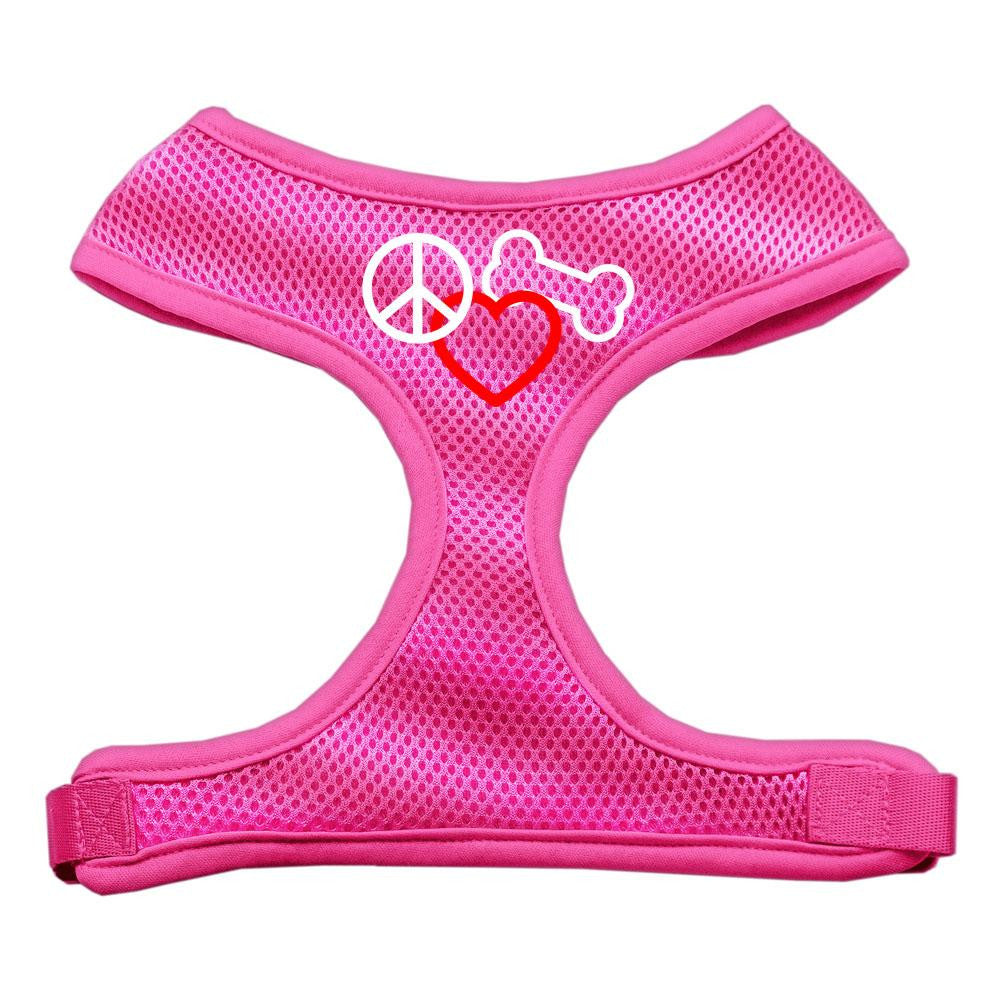 Peace, Love, Bone Design Soft Mesh Harnesses Pink Large