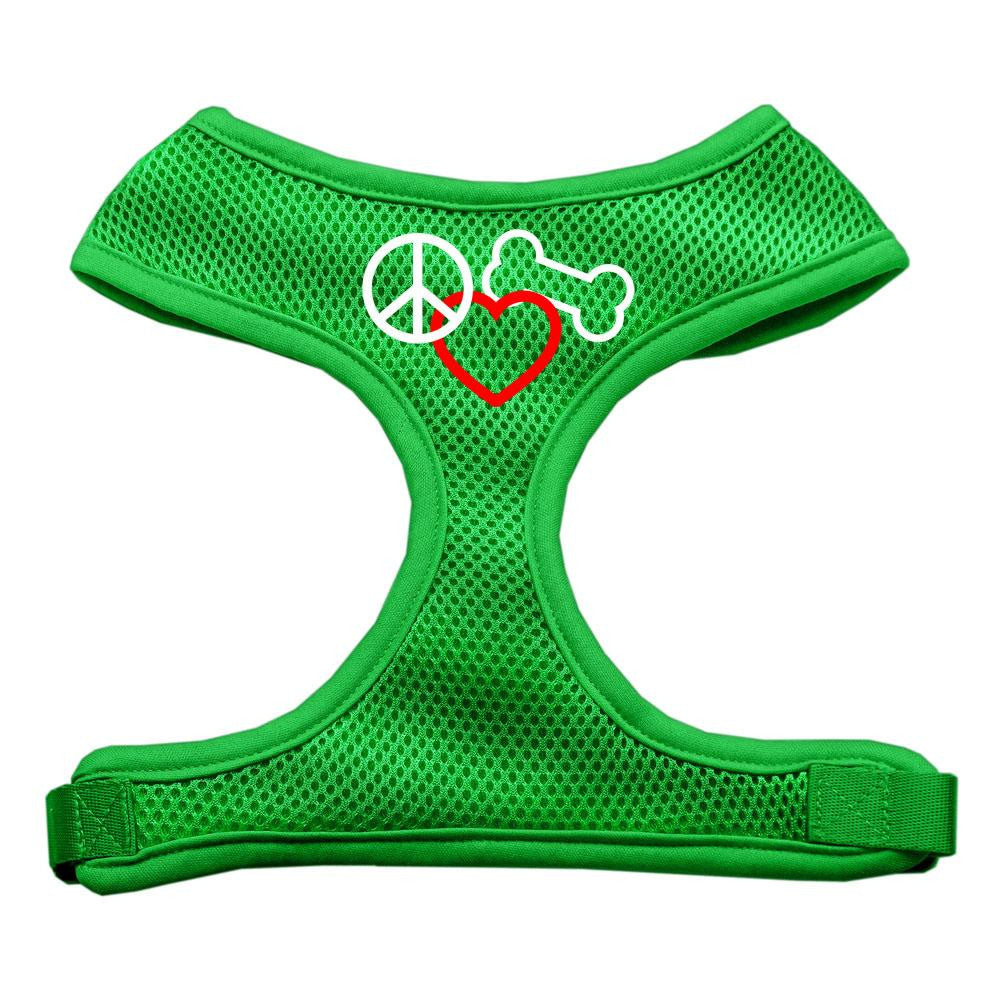 Peace, Love, Bone Design Soft Mesh Harnesses Emerald Green Extra Large