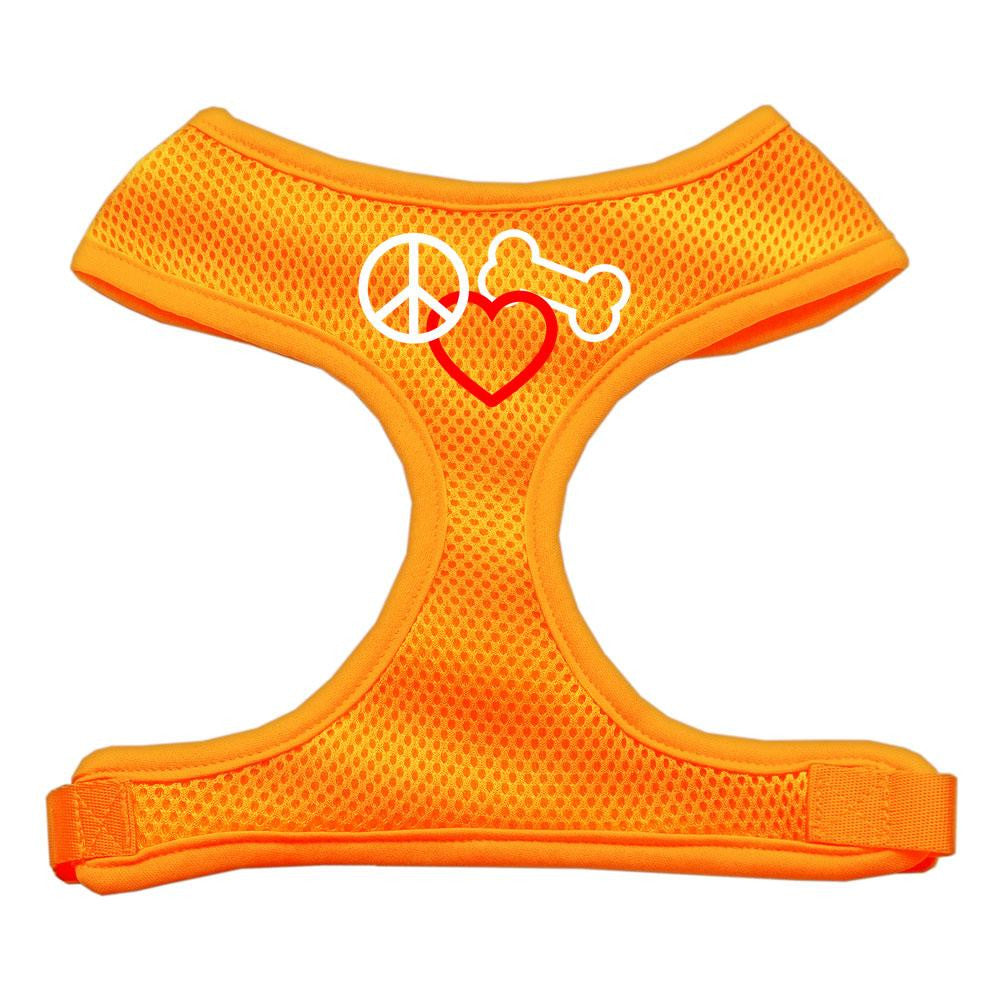 Peace, Love, Bone Design Soft Mesh Harnesses Orange Extra Large