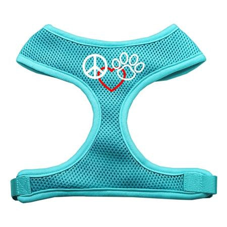 Peace, Love, Paw Design Soft Mesh Harnesses Aqua Large