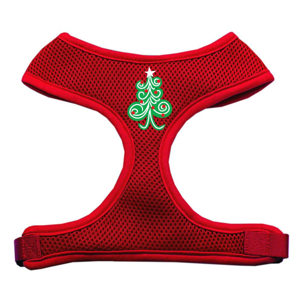 Swirly Christmas Tree Screen Print Soft Mesh Harness Red Large