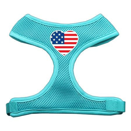 Heart Flag USA Screen Print Soft Mesh Harness Aqua Large