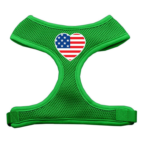 Heart Flag USA Screen Print Soft Mesh Harness Emerald Green Large